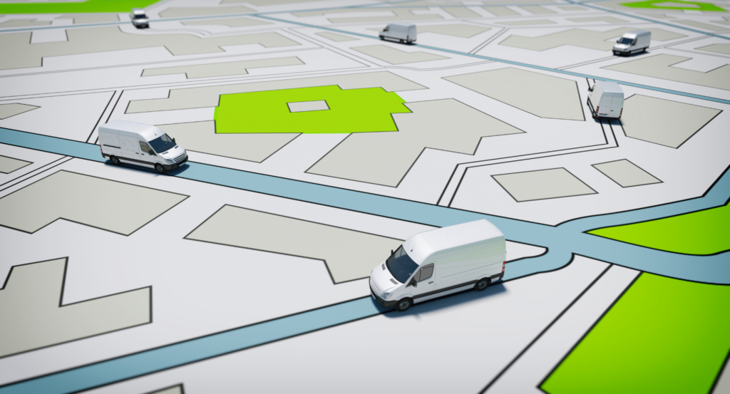 Many vans on a simple map.
